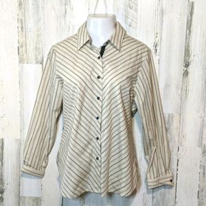 FOXCROFT Career Cream Pinstripe Button Up Top 16 Plus